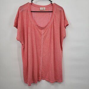 Saint Tropez West Plus Size Flutter Sleeve V-Neck Top Lightweight 3X Womens Pink